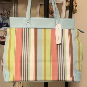 Preston &York Striped Canvas Bag with Light Blue Accents